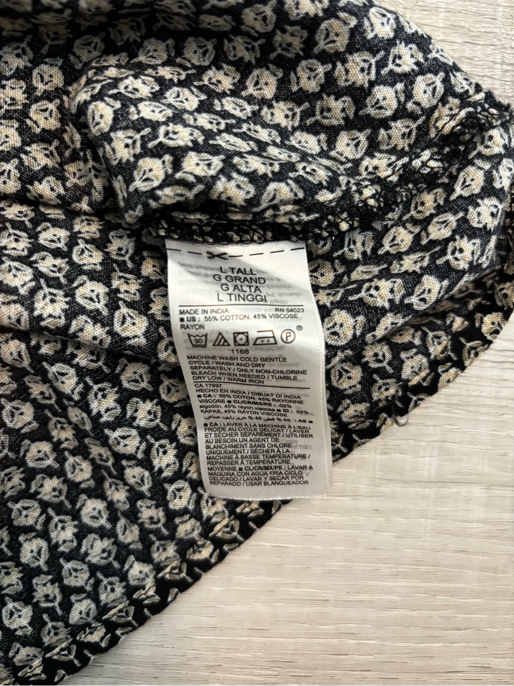 Old Navy L Tall Boho Floral Tunic Dress Black Cream Long Sleeve - Picture 11 of 11